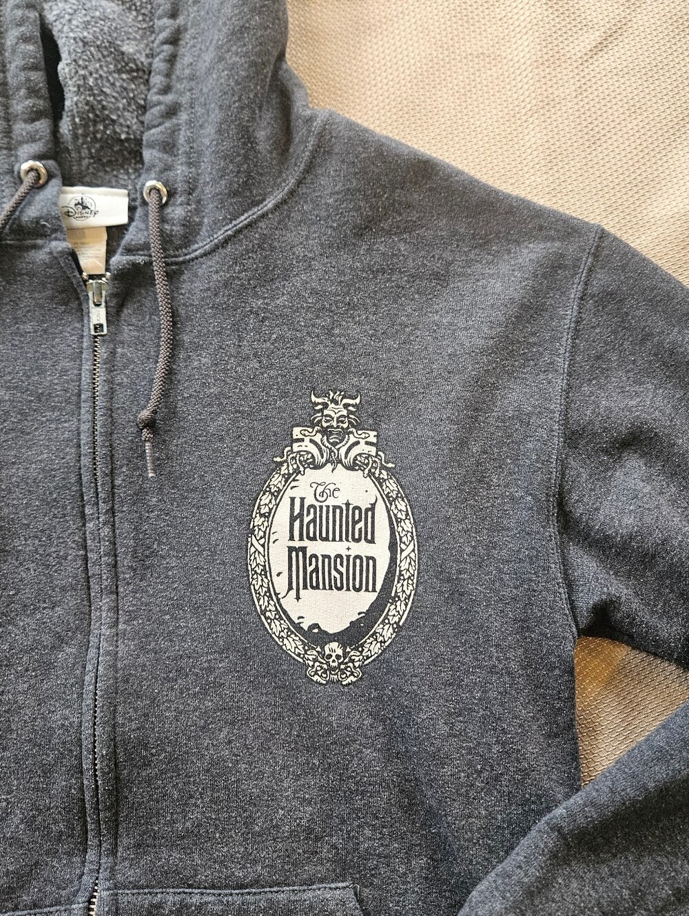 Disney Parks Haunted Mansion Zip-Up Hoodie Small Gray Gothic Crest Gargoyle